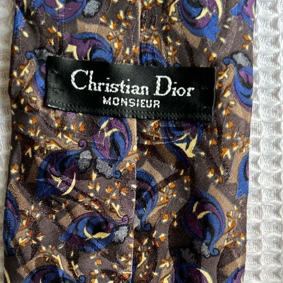 Christian Dior Brown Blue  Men Tie - Picture 6 of 6